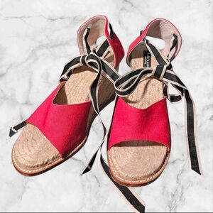 Kate Spade Red Espadrille Wedges with Ribbon Ties 37 / 7